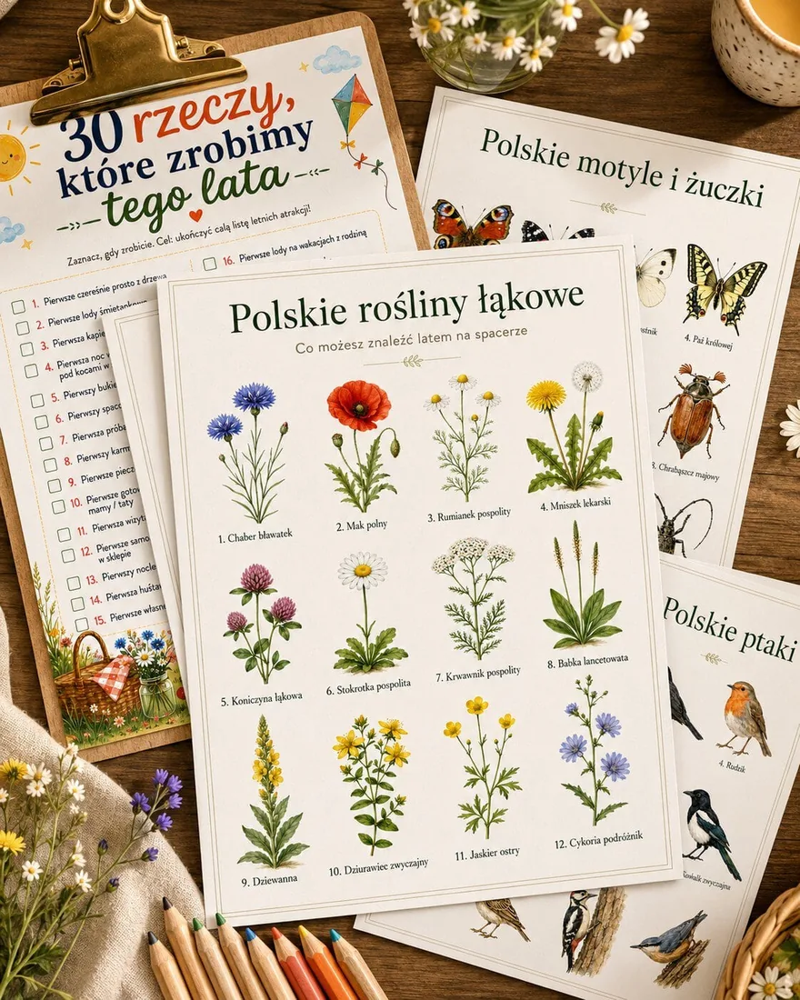 Plakaty przyrodnicze: rośliny, motyle, żuczki i ptaki